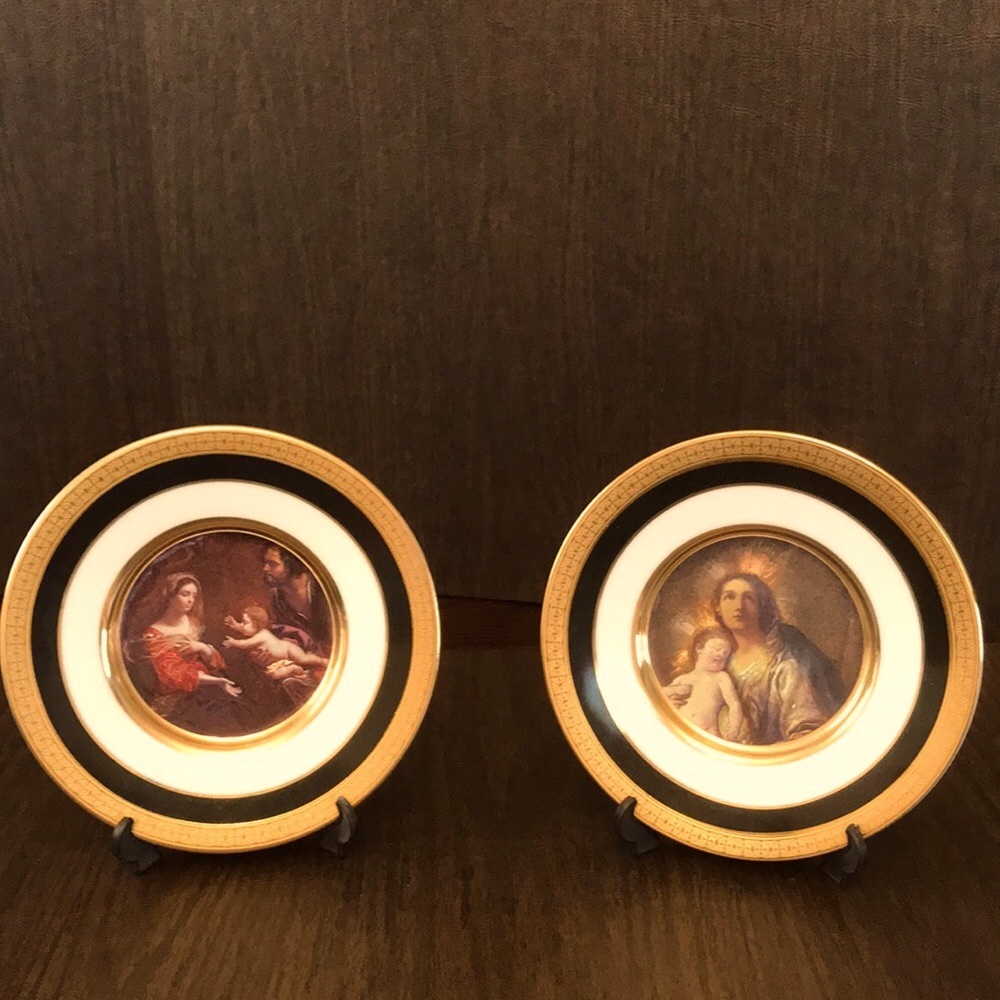 Dufex art, vintage 24K gold trim plates, set of 2.
